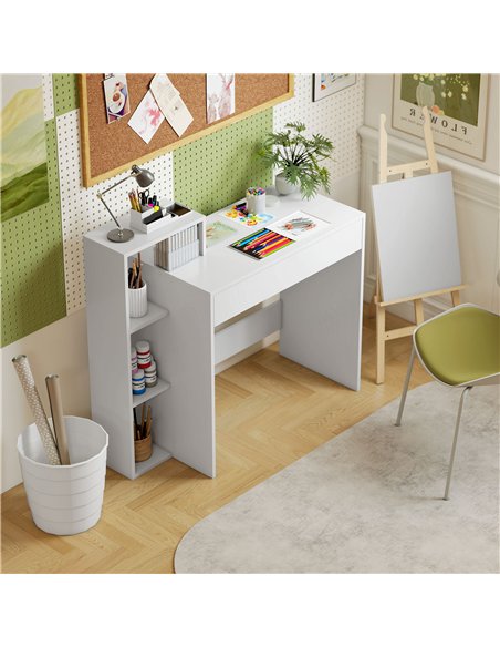HOMCOM Desk with Storage, Computer Desk with 3 Open Shelves and Drawer, Workstation, Computer Table, White - pic 197349 | FastDaddyshop