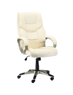 HOMCOM Computer Office PU Leather Swivel Desk Chair with Rocking Function, Cream