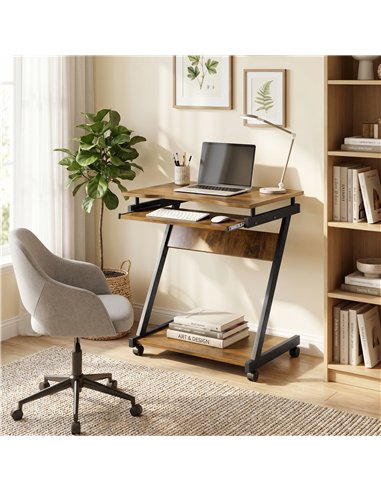 HOMCOM Movable Computer Desk with 4 Moving Wheels and Keyboard Tray