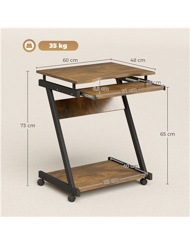 HOMCOM Movable Computer Desk with 4 Moving Wheels and Keyboard Tray