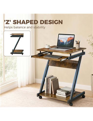 HOMCOM Movable Computer Desk with 4 Moving Wheels and Keyboard Tray