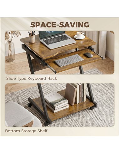 HOMCOM Movable Computer Desk with 4 Moving Wheels and Keyboard Tray