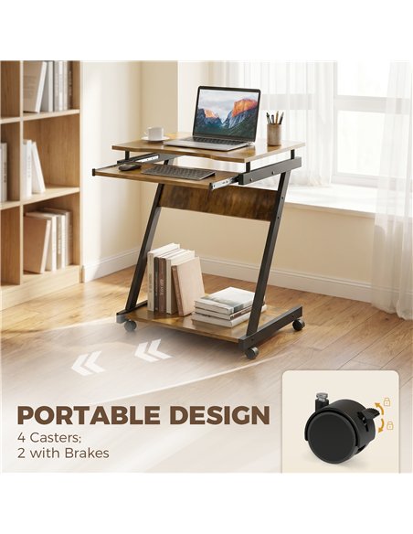 HOMCOM Movable Computer Desk with 4 Moving Wheels and Keyboard Tray - pic 197355 | FastDaddyshop