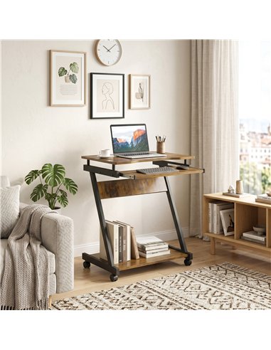 HOMCOM Movable Computer Desk with 4 Moving Wheels and Keyboard Tray