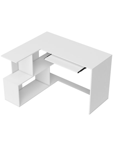 HOMCOM L-Shaped Corner Desk, Computer Desk with Keyboard Tray and Open Shelves, White Wood Effect - pic 197359 | FastDaddyshop