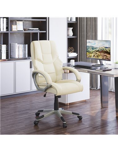 HOMCOM Computer Office PU Leather Swivel Desk Chair with Rocking Function, Cream
