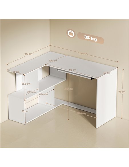 HOMCOM L-Shaped Corner Desk, Computer Desk with Keyboard Tray and Open Shelves, White Wood Effect - pic 197361 | FastDaddyshop