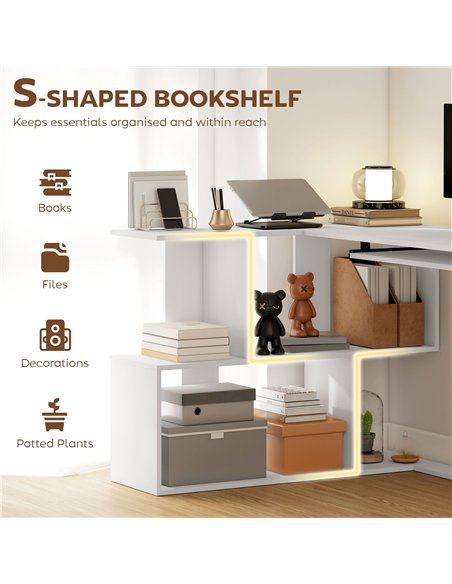 HOMCOM L-Shaped Corner Desk, Computer Desk with Keyboard Tray and Open Shelves, White Wood Effect - pic 197363 | FastDaddyshop