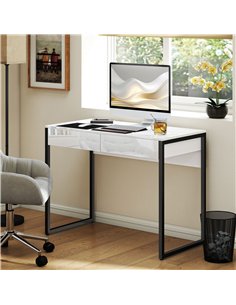 HOMCOM High Gloss Work Table, with Drawers - White 2
