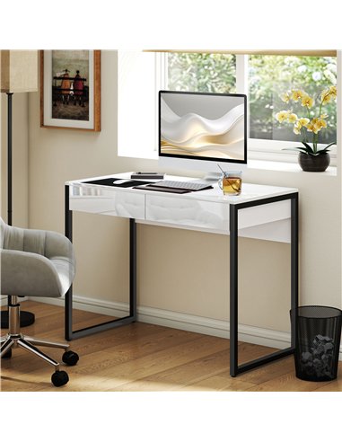 HOMCOM High Gloss Work Table, with Drawers - White