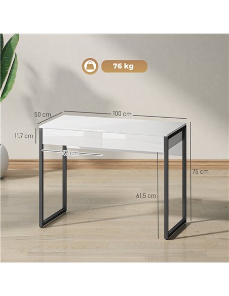 HOMCOM High Gloss Work Table, with Drawers - White - pic 197370 | FastDaddyshop