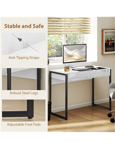 HOMCOM High Gloss Work Table, with Drawers - White