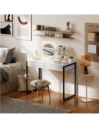 HOMCOM High Gloss Work Table, with Drawers - White