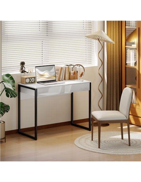 HOMCOM High Gloss Work Table, with Drawers - White - pic 197374 | FastDaddyshop