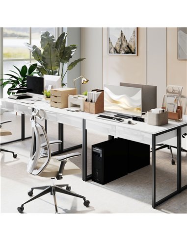 HOMCOM High Gloss Work Table, with Drawers - White