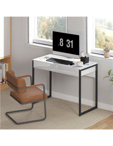 HOMCOM High Gloss Work Table, with Drawers - White - pic 197376 | FastDaddyshop
