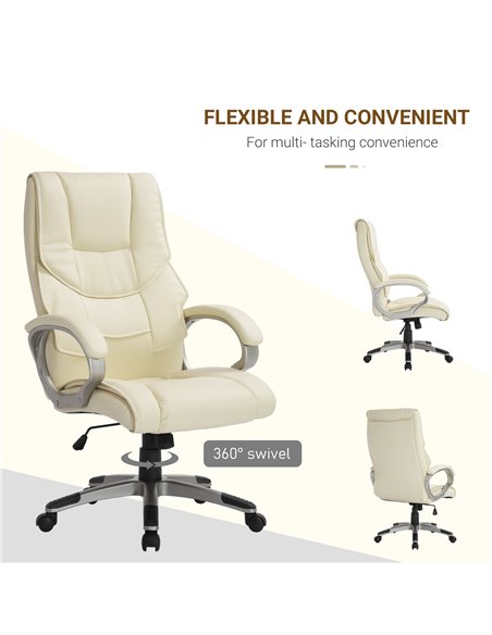 HOMCOM Computer Office Swivel Chair Desk Chair High Back PU Leather Height Adjustable w/ Rocking Function (Cream) - pic 19738 | FastDaddyshop