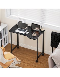 HOMCOM Folding Small Desk on Wheels - Black Wood Effect 2