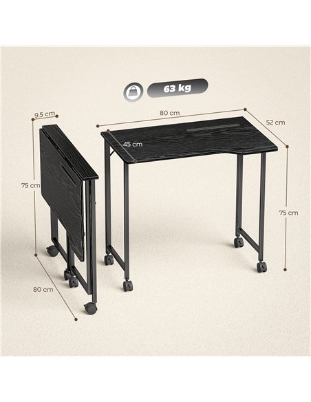 HOMCOM Folding Small Desk on Wheels - Black Wood Effect - pic 197388 | FastDaddyshop