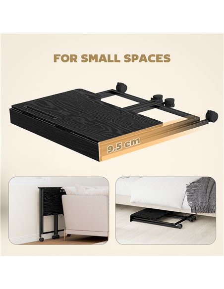 HOMCOM Folding Small Desk on Wheels - Black Wood Effect - pic 197389 | FastDaddyshop