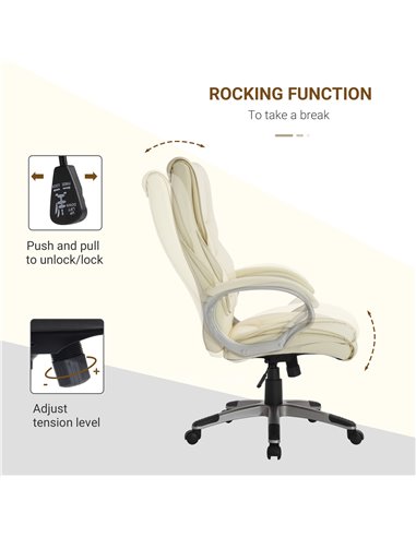 HOMCOM Computer Office Swivel Chair Desk Chair High Back PU Leather Height Adjustable w/ Rocking Function (Cream)