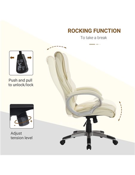 HOMCOM Computer Office Swivel Chair Desk Chair High Back PU Leather Height Adjustable w/ Rocking Function (Cream) - pic 19739 | FastDaddyshop