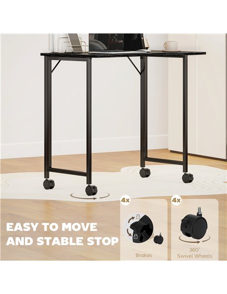 HOMCOM Folding Small Desk on Wheels - Black Wood Effect - pic 197390 | FastDaddyshop