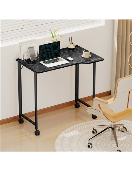 HOMCOM Folding Small Desk on Wheels - Black Wood Effect - pic 197392 | FastDaddyshop