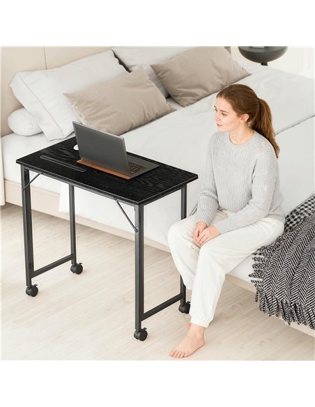HOMCOM Folding Small Desk on Wheels - Black Wood Effect - pic 197393 | FastDaddyshop