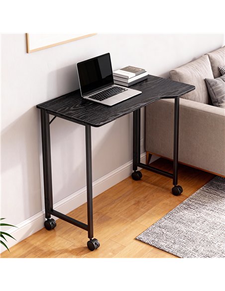 HOMCOM Folding Small Desk on Wheels - Black Wood Effect - pic 197394 | FastDaddyshop