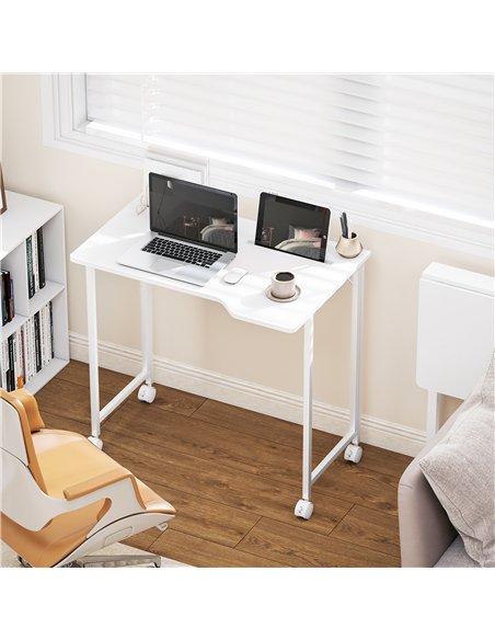 HOMCOM Small Folding Desk, with Wheels - White Wood-Effect - pic 197396 | FastDaddyshop