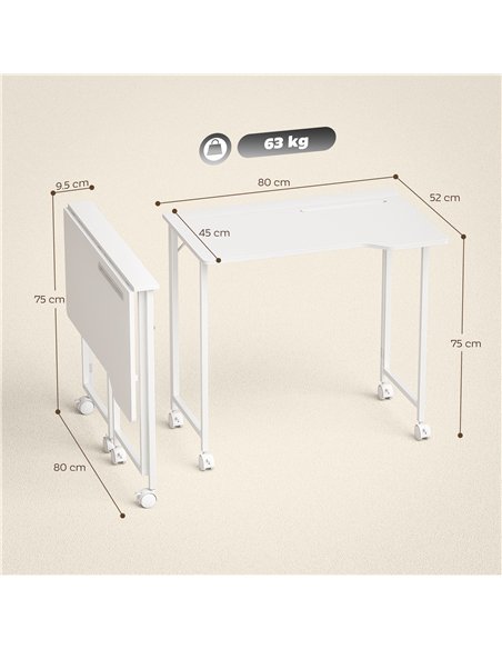 HOMCOM Small Folding Desk, with Wheels - White Wood-Effect - pic 197397 | FastDaddyshop