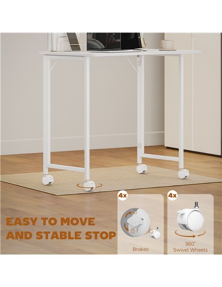 HOMCOM Small Folding Desk, with Wheels - White Wood-Effect - pic 197399 | FastDaddyshop