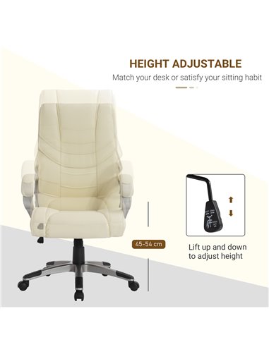 HOMCOM Computer Office Swivel Chair Desk Chair High Back PU Leather Height Adjustable w/ Rocking Function (Cream)