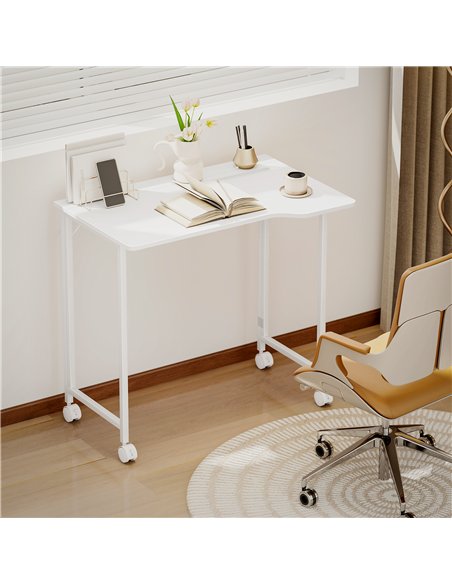HOMCOM Small Folding Desk, with Wheels - White Wood-Effect - pic 197401 | FastDaddyshop