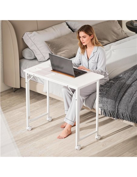 HOMCOM Small Folding Desk, with Wheels - White Wood-Effect - pic 197402 | FastDaddyshop
