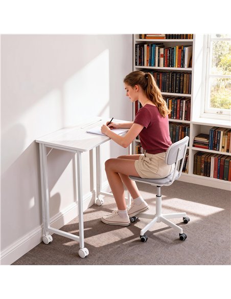 HOMCOM Small Folding Desk, with Wheels - White Wood-Effect - pic 197403 | FastDaddyshop