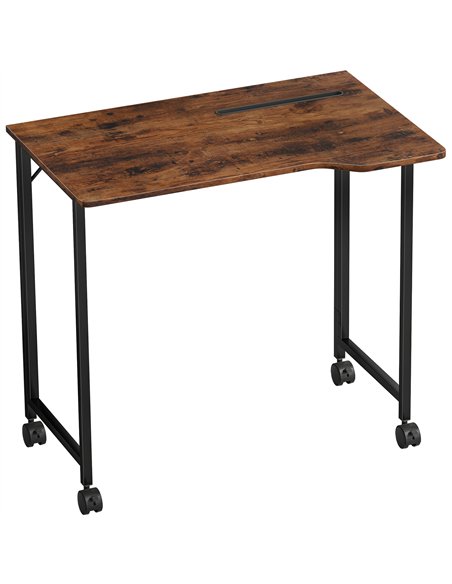 HOMCOM Folding Small Desk on Wheels - Rustic Brown - pic 197404 | FastDaddyshop