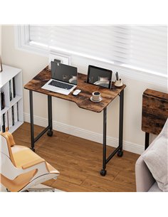 HOMCOM Folding Small Desk on Wheels - Rustic Brown 2