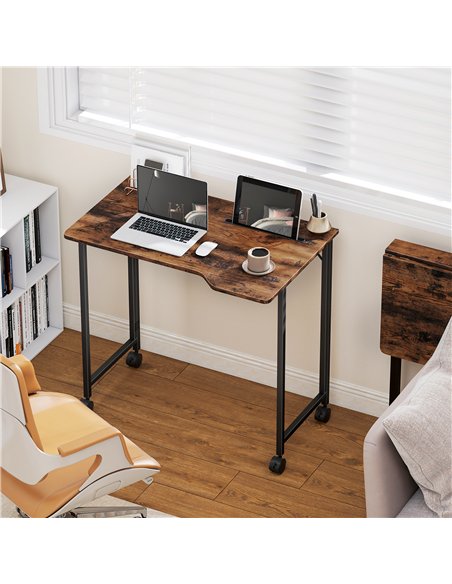 HOMCOM Folding Small Desk on Wheels - Rustic Brown - pic 197405 | FastDaddyshop