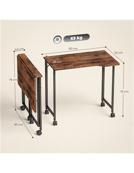 HOMCOM Folding Small Desk on Wheels - Rustic Brown - pic 197406 | FastDaddyshop