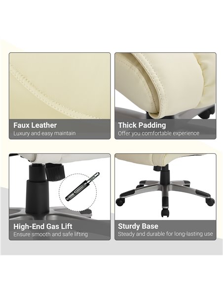 HOMCOM Computer Office Swivel Chair Desk Chair High Back PU Leather Height Adjustable w/ Rocking Function (Cream) - pic 19741 | FastDaddyshop
