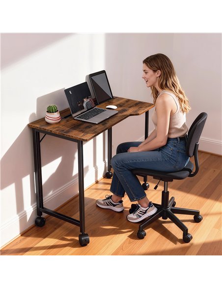 HOMCOM Folding Small Desk on Wheels - Rustic Brown - pic 197412 | FastDaddyshop