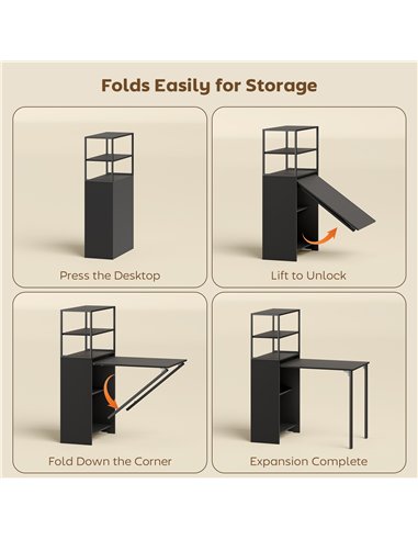 HOMCOM Folding Shelf and Work Table - Black