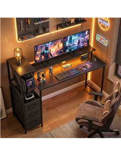 HOMCOM 147cm Gaming Desk with Charging Station and Monitor Stand, Computer Table for Home Office with RGB Lights, Black 2