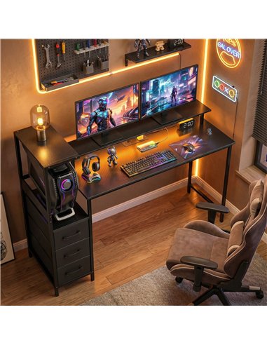 HOMCOM 147cm Gaming Desk with Charging Station and Monitor Stand, Computer Table for Home Office with RGB Lights, Black