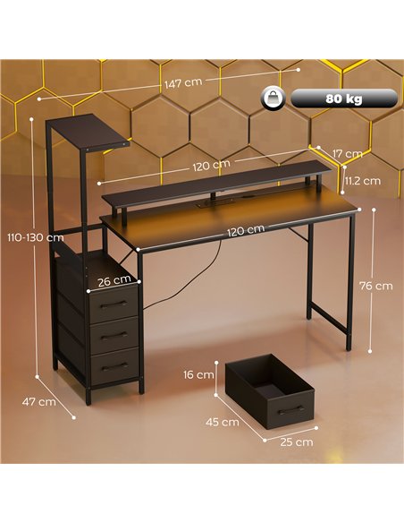 HOMCOM 147cm Gaming Desk with Charging Station and Monitor Stand, Computer Table for Home Office with RGB Lights, Black - pic 197424 | FastDaddyshop