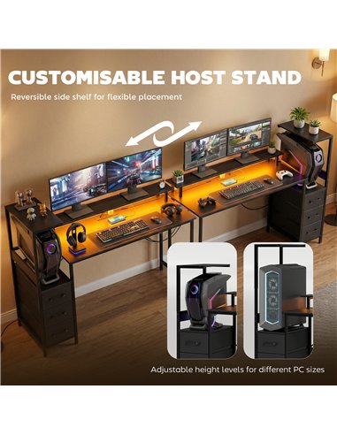 HOMCOM 147cm Gaming Desk with Charging Station and Monitor Stand, Computer Table for Home Office with RGB Lights, Black