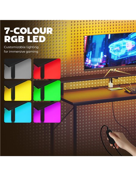 HOMCOM 147cm Gaming Desk with Charging Station and Monitor Stand, Computer Table for Home Office with RGB Lights, Black - pic 197426 | FastDaddyshop
