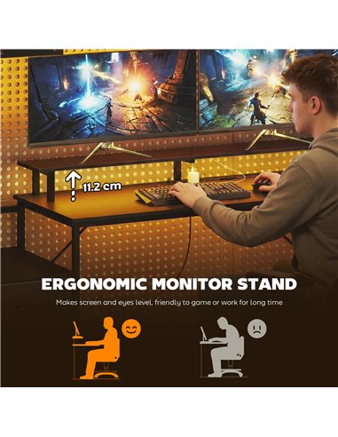 HOMCOM 147cm Gaming Desk with Charging Station and Monitor Stand, Computer Table for Home Office with RGB Lights, Black